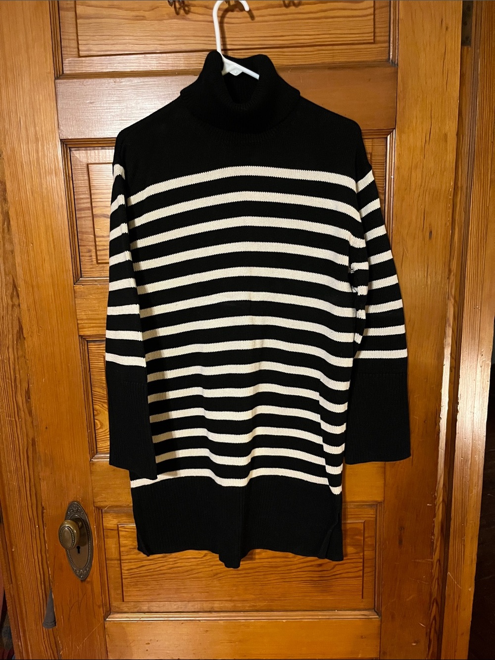 GAP Black and White Striped Turtleneck Sweater Dress